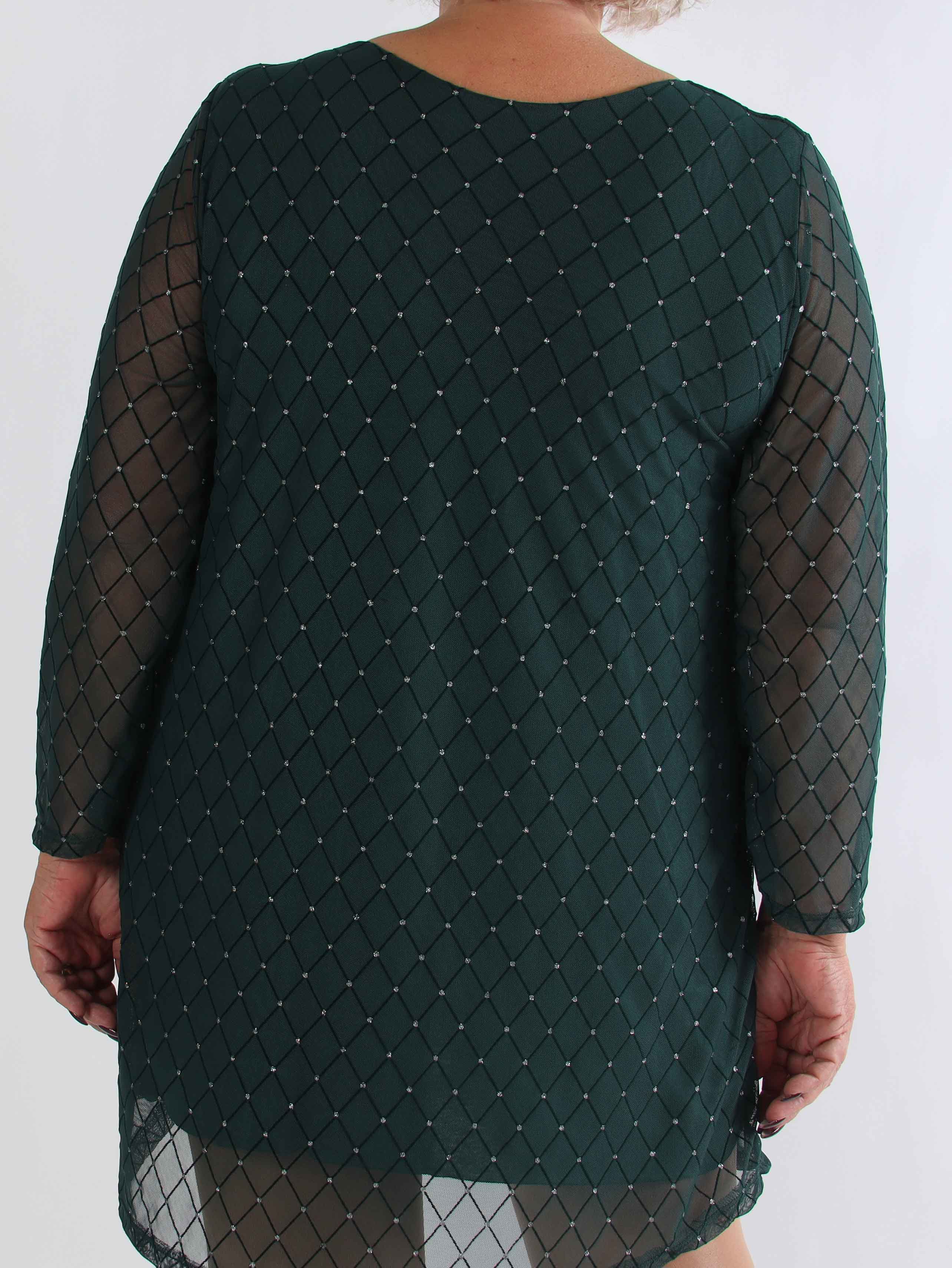 Ritte - Langærmet plus size mesh kjole med glimmer detaljer